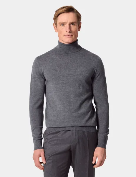 Hawes & Curtis Pure Wool Roll Neck Jumper Grey
