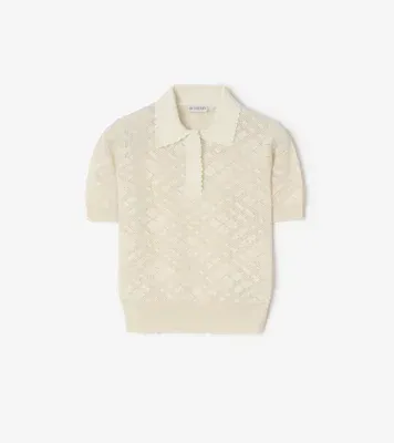 Check Wool Silk Polo Shirt in Ceramic white