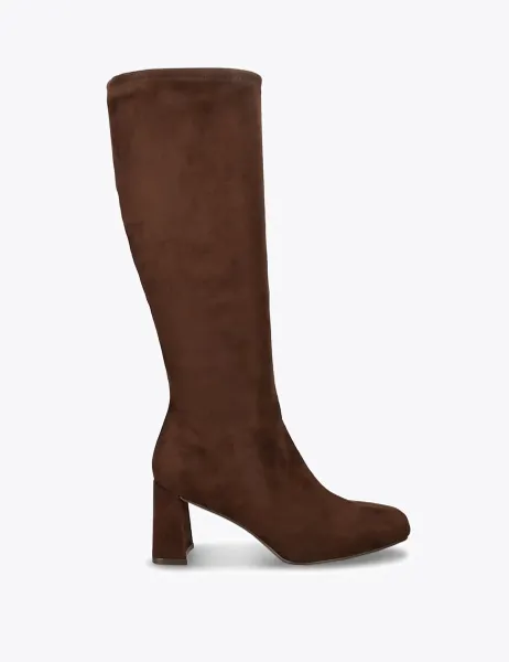 Steve Madden Holly Suede Block Heel Knee High Boots Dark Brown