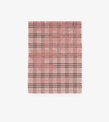 Wide Knight Check Wool Silk Scarf in Bow pink