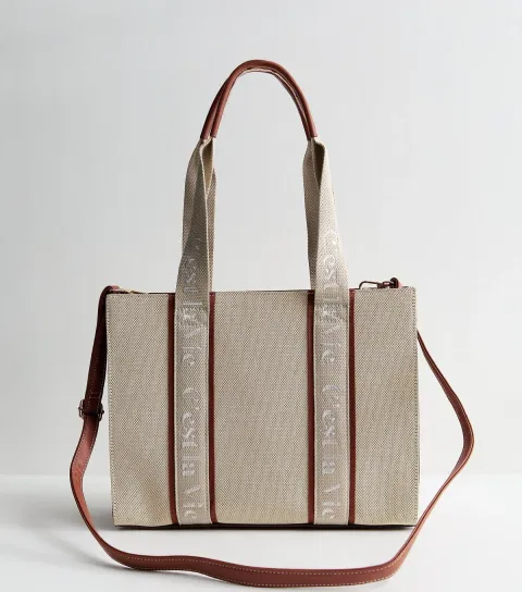 Stone Canvas Logo Strap Boxy Tote Bag