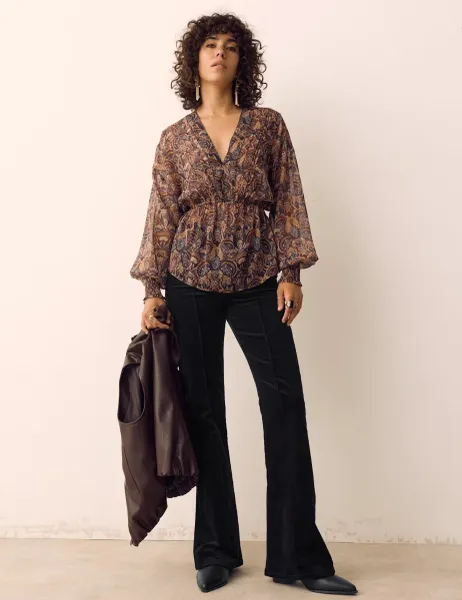 Per Una Cotton Rich Pintuck Flared Corduroy Trousers Navy