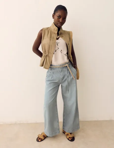 Per Una High Waisted Belted Slouchy Wide Leg Jeans Grey