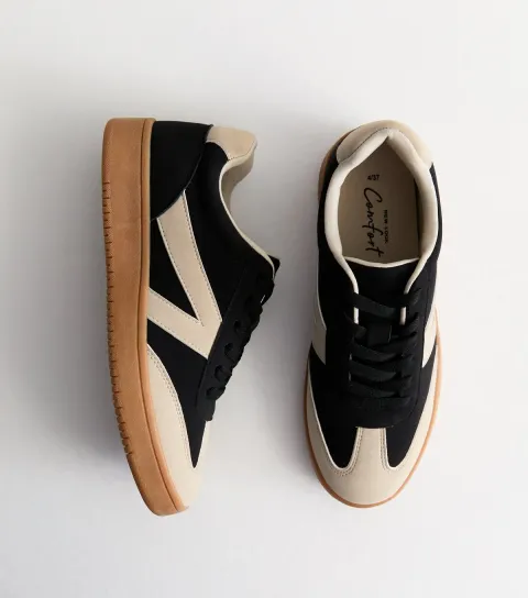 Women's Black Brushed Faux Leather Chunky Sole Trainers Vegan