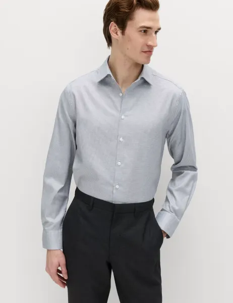 M&S SARTORIAL Regular Fit Pure Cotton Textured Luxury Shirt Dark Ink