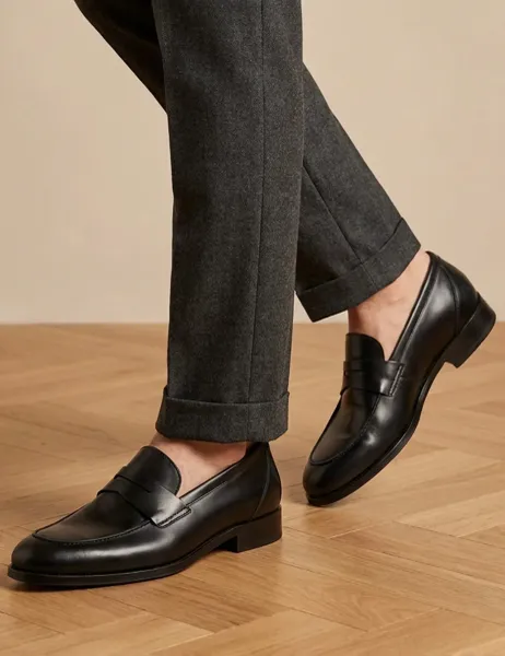 Jones Bootmaker Wide Fit Leather Penny Loafers Black