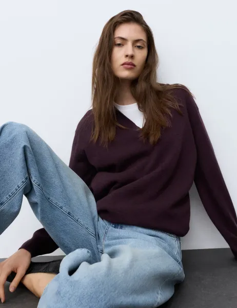 Autograph Pure Cashmere Relaxed Fit Knitted Top Dark Aubergine