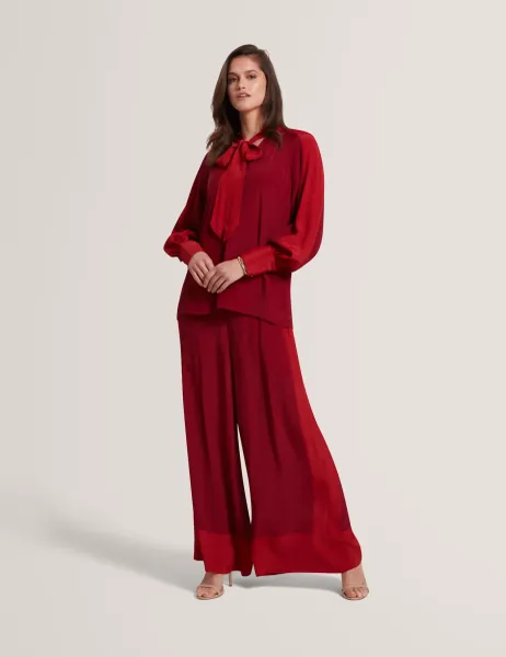 Ted Baker Colour Block Wide Leg Trousers Dark Red