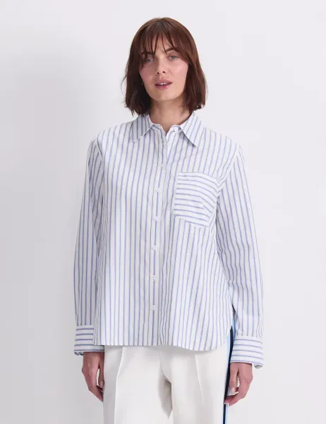 Sportscraft Pure Cotton Striped Collared Shirt Blue Mix
