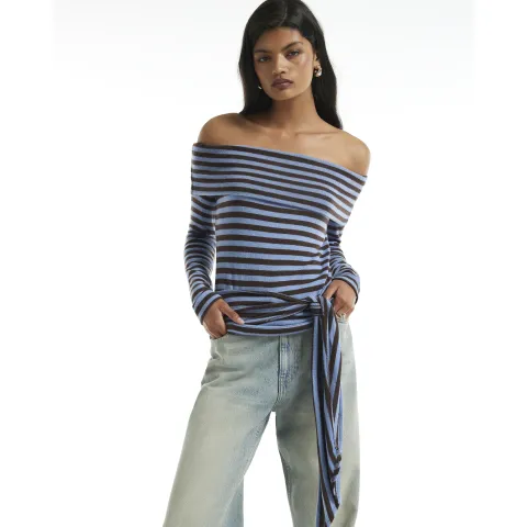 River Island Stripe Tie Side Bardot Top
