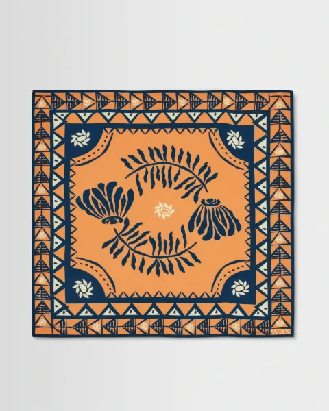 Sloane - Orange and Navy Painted Flower Neck Scarf