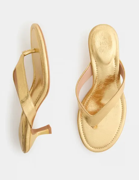 Marks & Spencer Kitten Heel Toe Post Sandals Gold