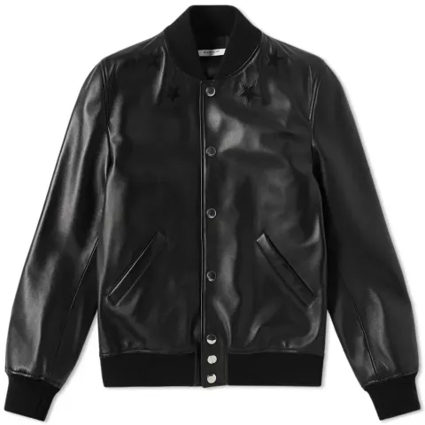 Leather Star Collar Bomber Jacket