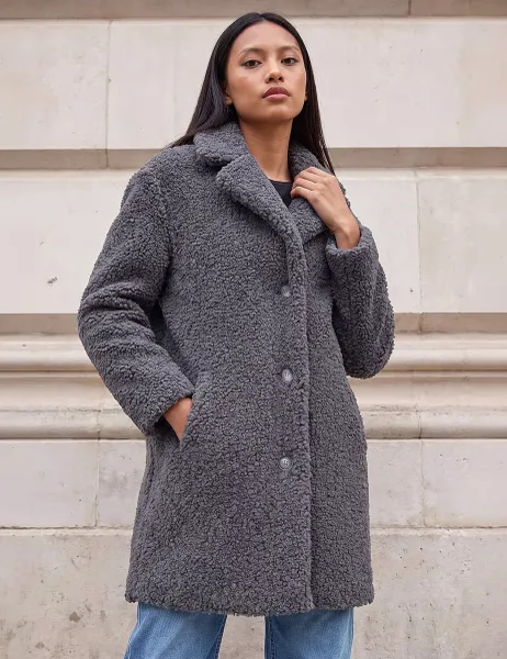 Roman Petite Teddy Coat Dark Grey