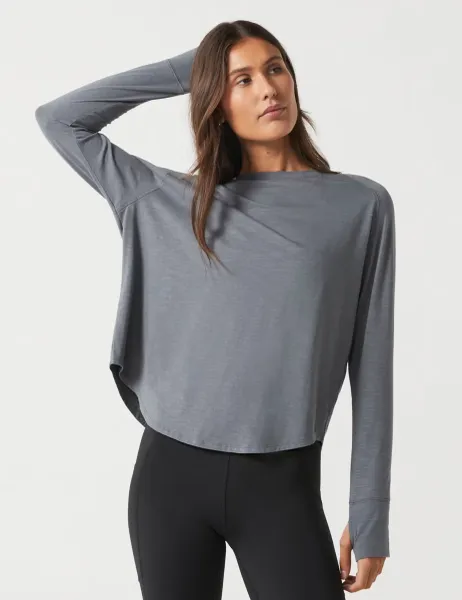 Lilybod Clare Vintage Washed Slub Long Sleeve Top Medium Green