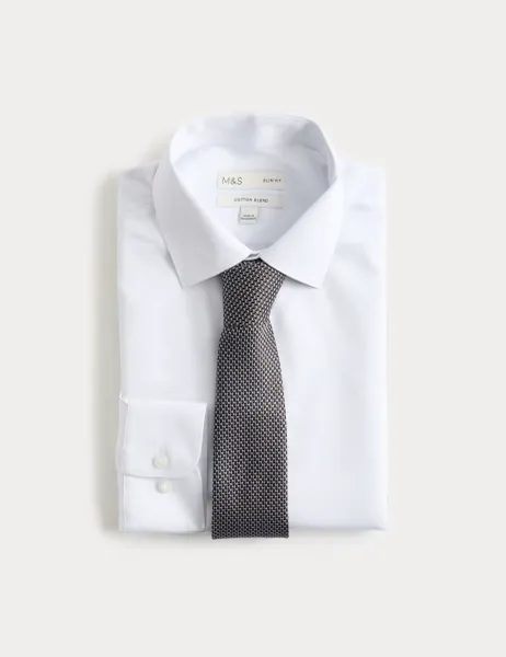 Marks & Spencer 2 piece Slim Fit Easy Iron Shirt & Tie Set Navy Mix