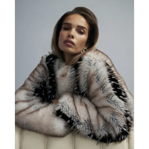 River Island Mixed Faux Fur Plush Coat
