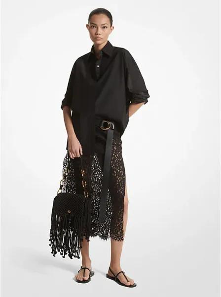 Michael Kors Corded Floral Lace Slit Skirt