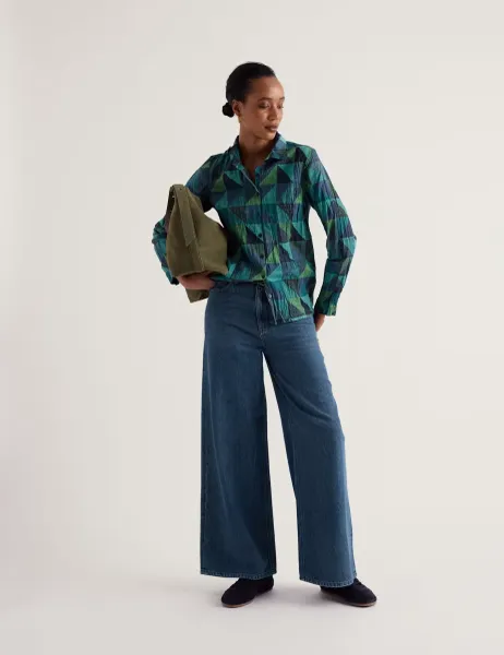 Pure Cotton Textured Geometric Shirt Teal Mix