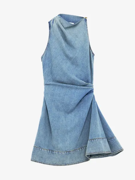 Denim Asymmetric Mini Dress