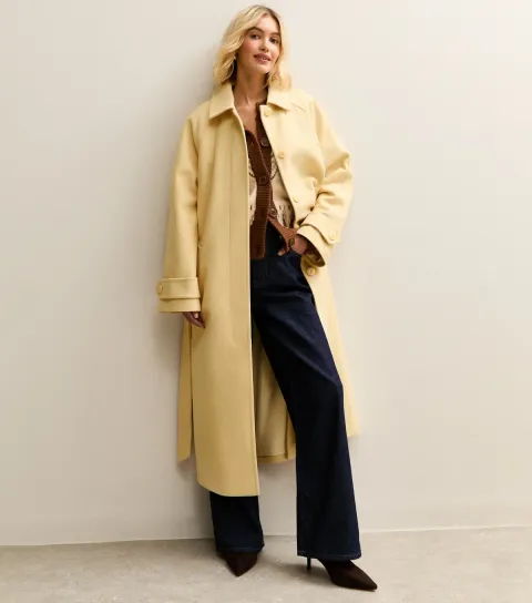Women's Yellow Button Up Belted Coat