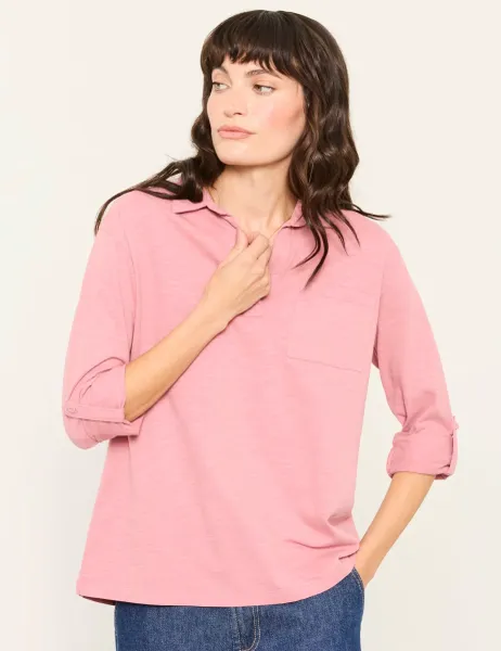 FatFace Pure Cotton V-Neck Polo Top Pink