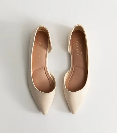 Women's Off White Faux Leather D'Orsay Ballerina Flats Vegan