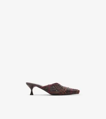 Check Woven Leather Cameo Mules​ in Mahogany red