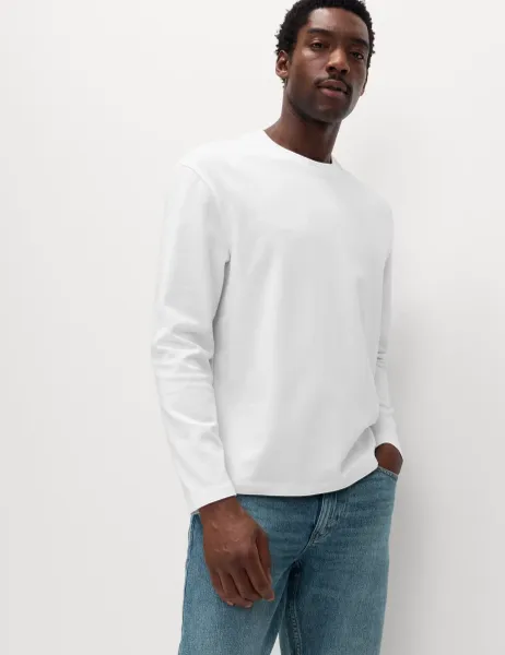 Marks & Spencer Ultimate Cotton Blend Long Sleeve T-Shirt White