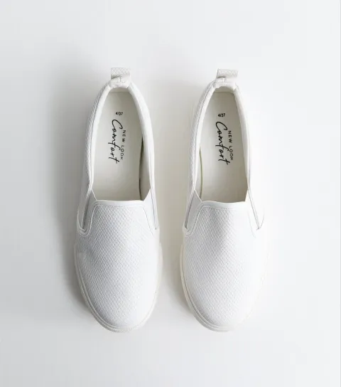 Women's White Faux Leather Slip On Trainers Vegan