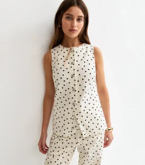 Women's White Denim Polka Dot Longline Waistcoat