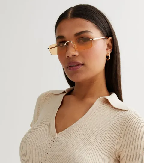Pale Yellow Rectangle Rimless Sunglasses