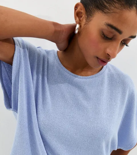 New Look Women's Light Blue Textured Relaxed Top