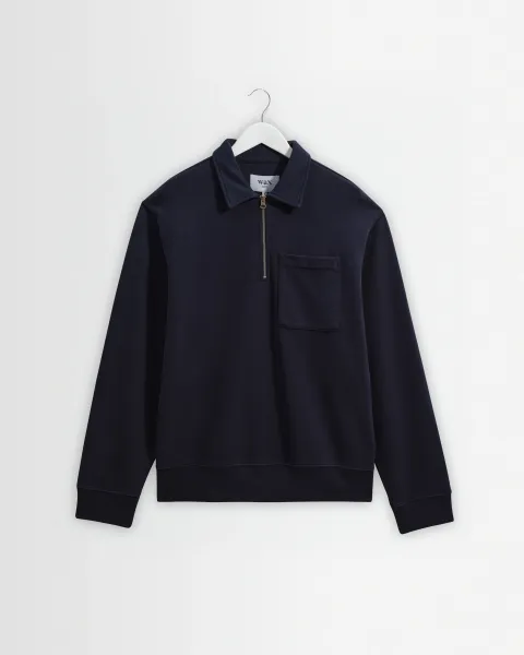 Reeve - Washed Navy Loopback Organic Cotton Collared Sweatshirt
