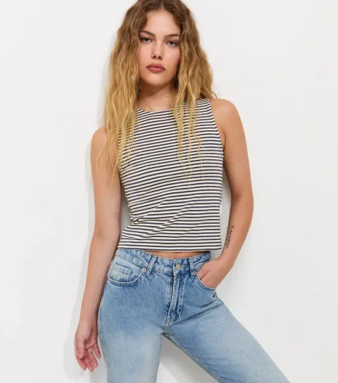 Women's Cream Cotton Rich Striped Tank Top