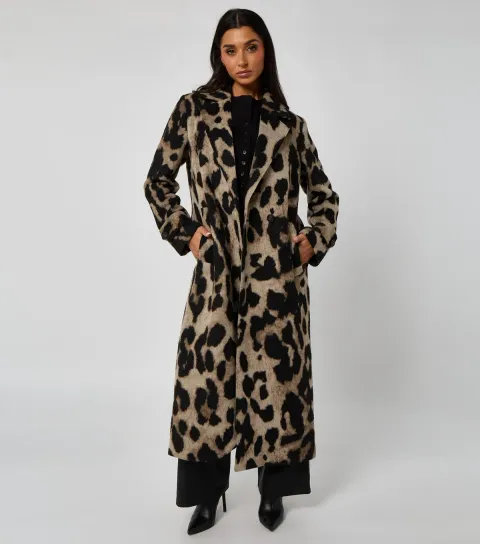 Women's Brown Leopard Pattern Long Coat