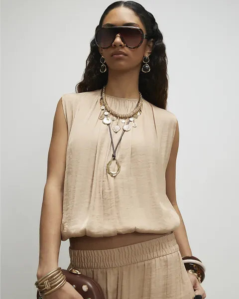 River Island Sleeveless Flowing Satin Bubble Hem Top