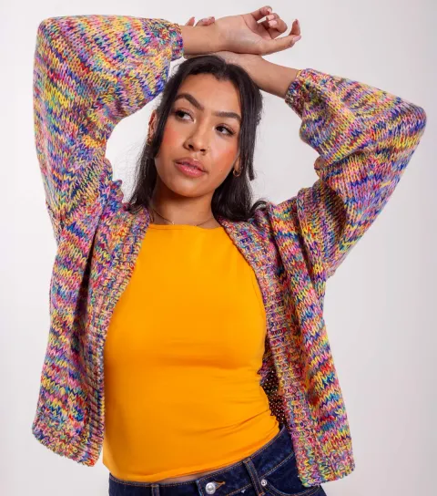 Women's Multi Coloured Balloon Sleeve Cardigan