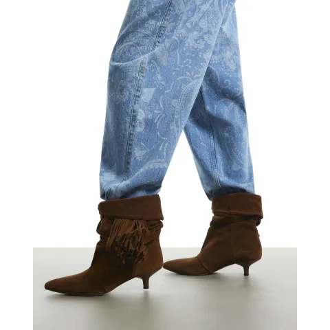 River Island Suede Fringe Kitten Heel Boots