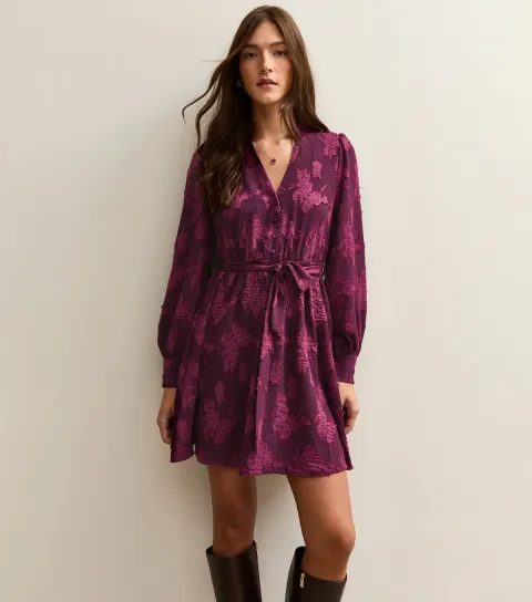 Women's Dark Burgundy Floral Devore Mini Dress