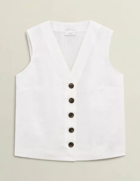 Hobbs Pure Linen Button Through Waistcoat White