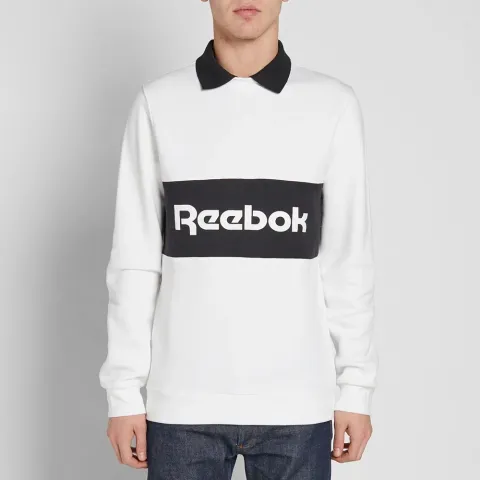 F Archive Striped Collared Crew Sweat