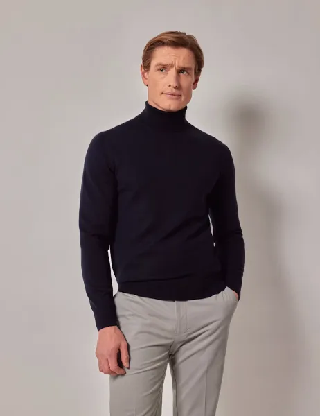 Hawes & Curtis Pure Wool Roll Neck Jumper Dark Navy