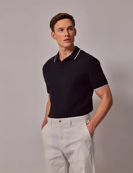 Hawes & Curtis Pure Cotton Tipped Polo Shirt Navy
