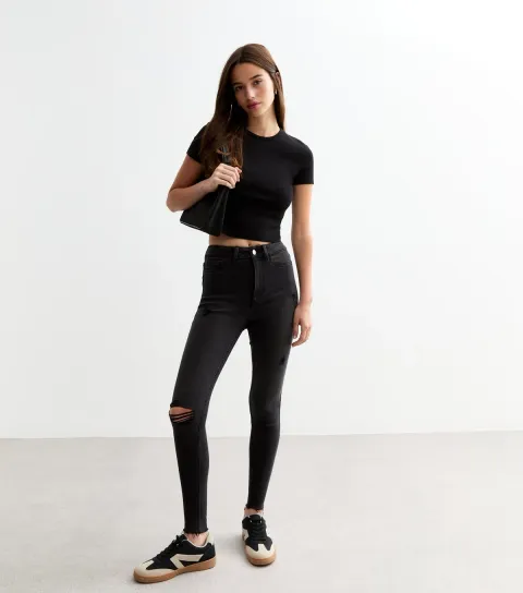 Women's Washed Black Hallie Disco Ripped Super Skinny Jeans