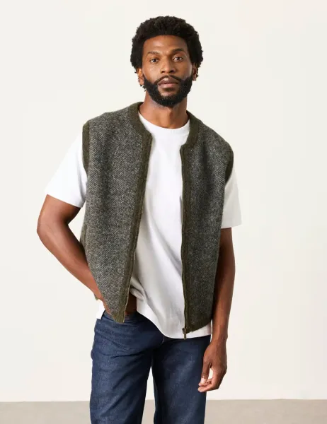 FatFace Textured Zip Up Gilet Charcoal Mix