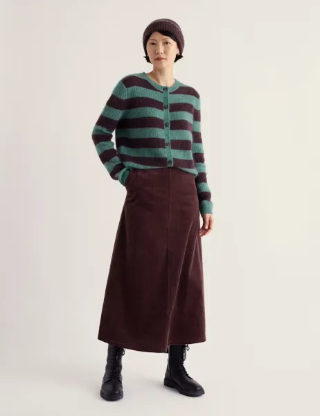 Seasalt Cornwall Pure Cotton Cord Midi A-Line Skirt Brown