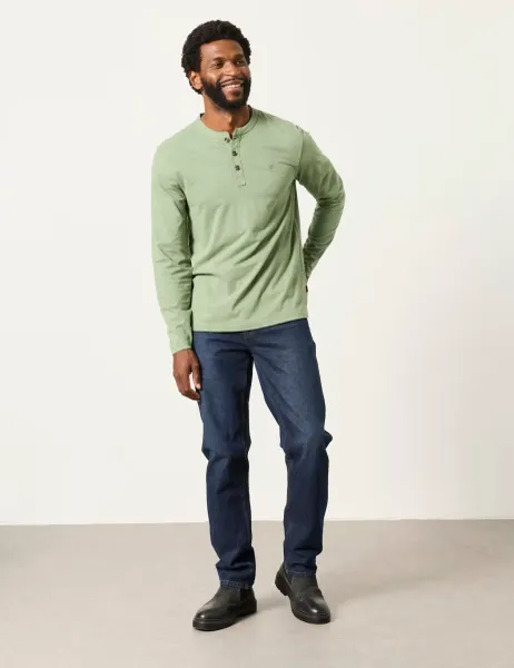 FatFace Pure Cotton Henley Long Sleeve Top Green
