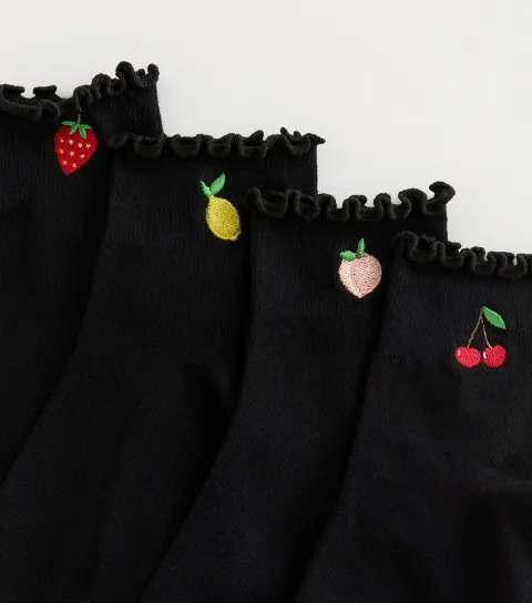 Pack of 4 Black Fruit Embroidered Socks