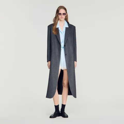 Long wool coat with rhinestones